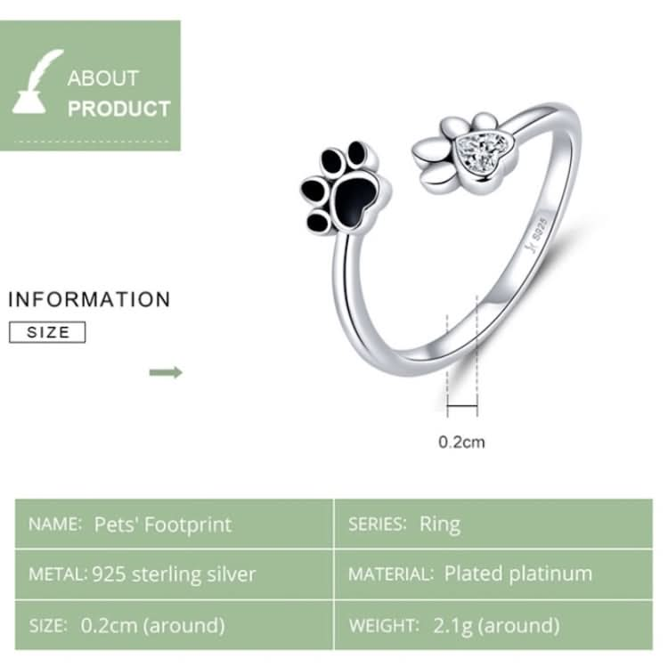 S925 Sterling Silver Cute Pet Paw Print Open Ring Black Dripping Ring Reluova