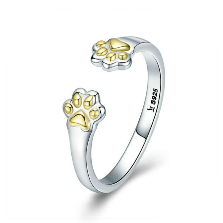 S925 Sterling Silver Temperament Female Ring Paw Print Gold-plated Ring Reluova