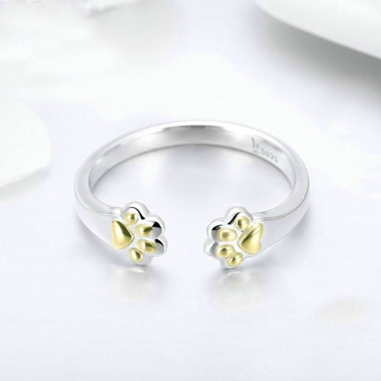 S925 Sterling Silver Temperament Female Ring Paw Print Gold-plated Ring Reluova