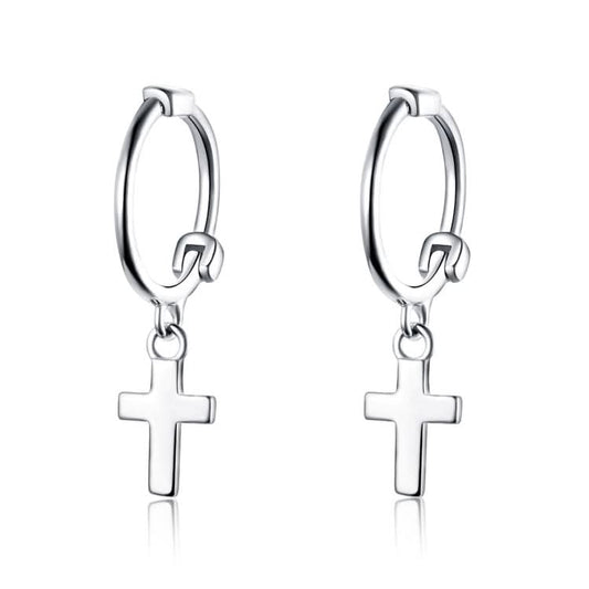 Cross Earrings S925 Sterling Silver Platinum-plated Earrings Men Women Simple Earrings Reluova