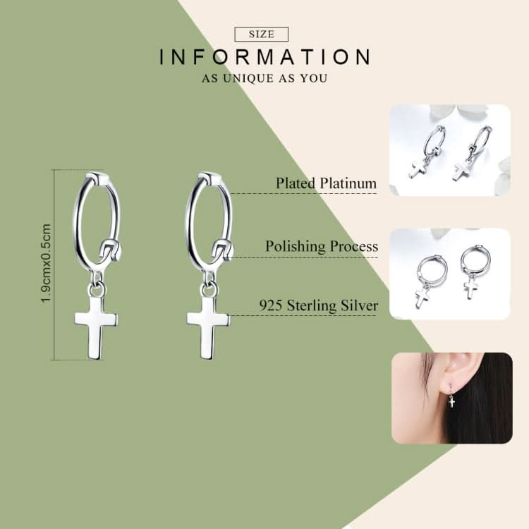 Cross Earrings S925 Sterling Silver Platinum-plated Earrings Men Women Simple Earrings Reluova