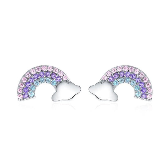 Rainbow S925 Sterling Silver Stud Earrings Diamonds Hypoallergenic Earrings Reluova