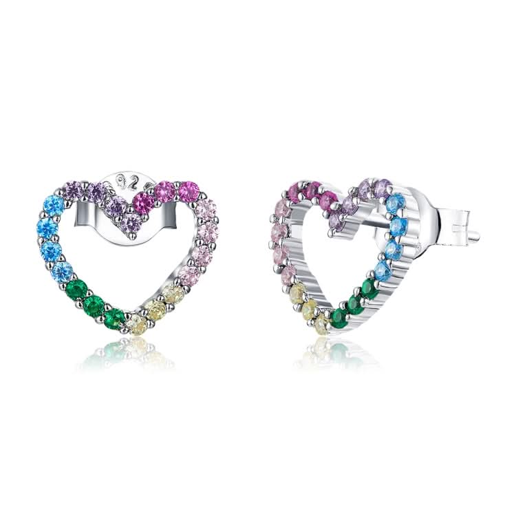 Rainbow Earrings Sterling Silver S925 Heart-shaped Zircon Girls Accessories Reluova