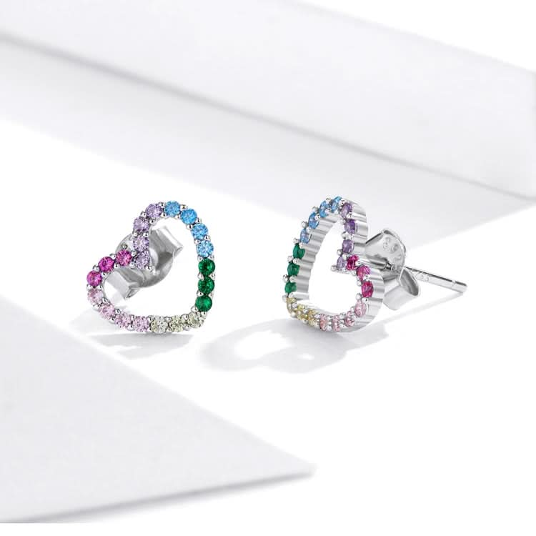 Rainbow Earrings Sterling Silver S925 Heart-shaped Zircon Girls Accessories Reluova