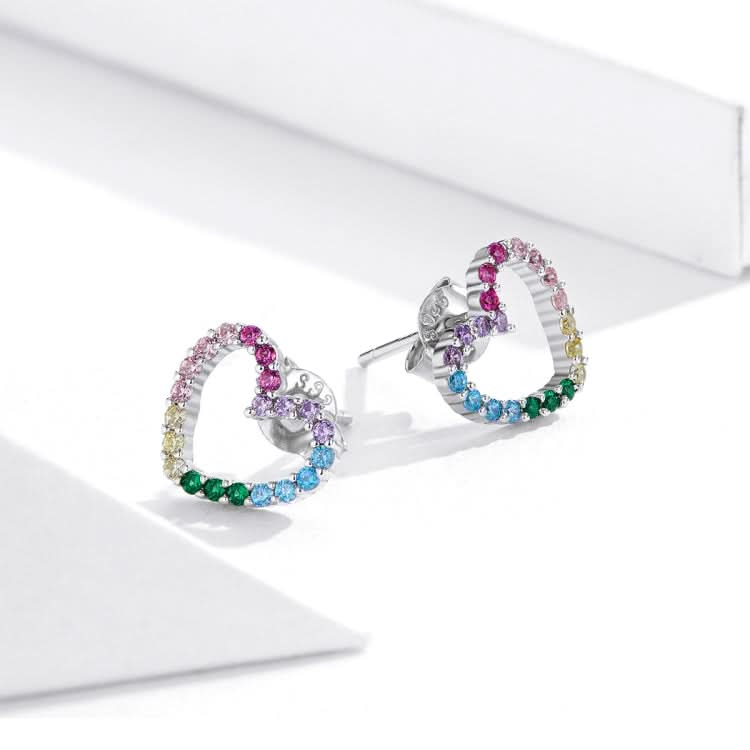 Rainbow Earrings Sterling Silver S925 Heart-shaped Zircon Girls Accessories Reluova