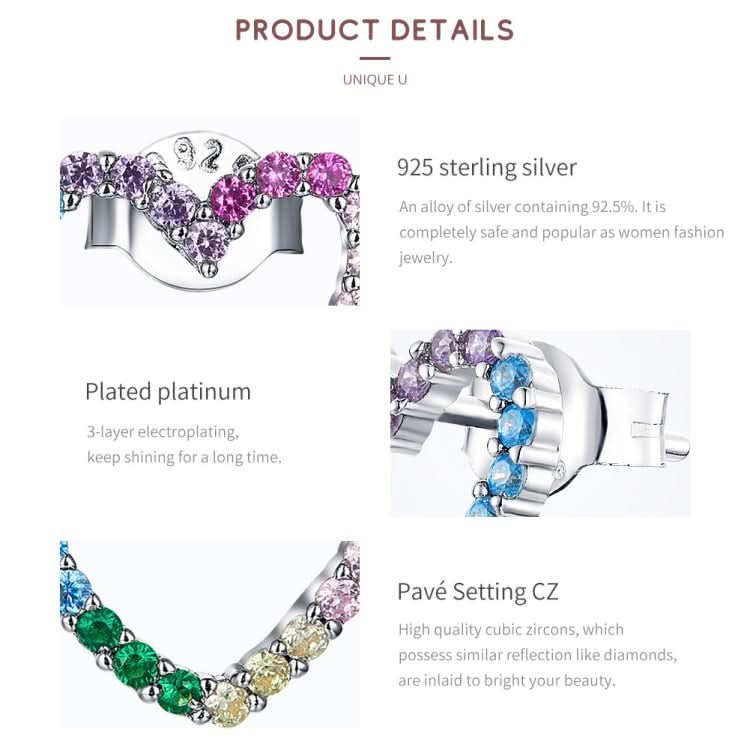 Rainbow Earrings Sterling Silver S925 Heart-shaped Zircon Girls Accessories Reluova