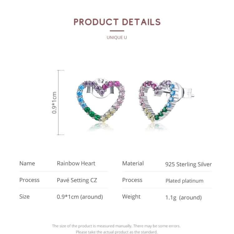 Rainbow Earrings Sterling Silver S925 Heart-shaped Zircon Girls Accessories Reluova