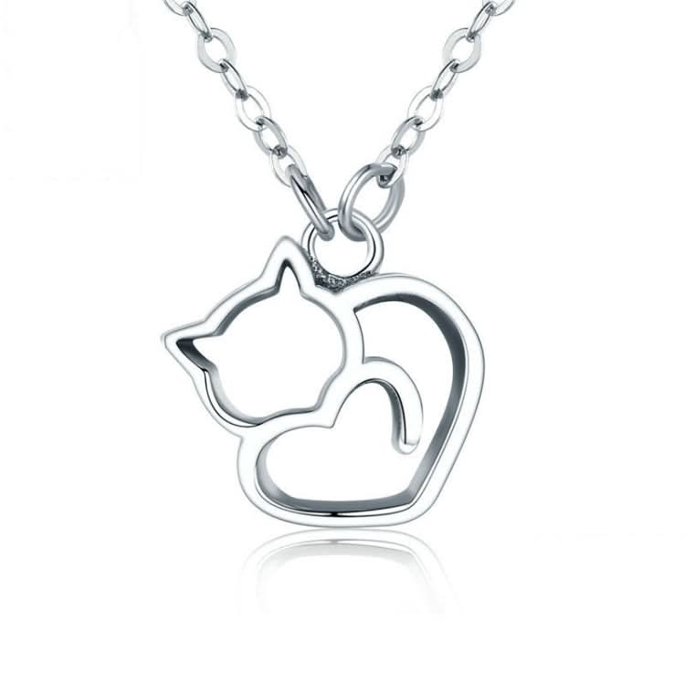 Cute Cat S925 Sterling Silver Lady Necklace With Zircon Inlaid Plain Silver Necklace Reluova