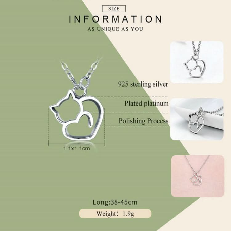 Cute Cat S925 Sterling Silver Lady Necklace With Zircon Inlaid Plain Silver Necklace Reluova