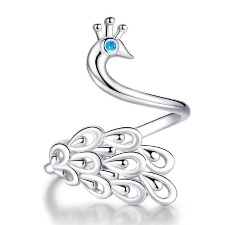 S925 Sterling Silver Peacock White Gold Plated Open Ring Reluova