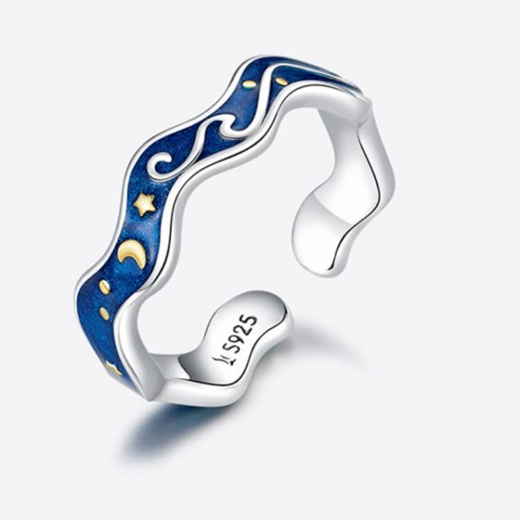 S925 Sterling Silver Ring Blue Starry Sky Plating Gold Open Ring Reluova