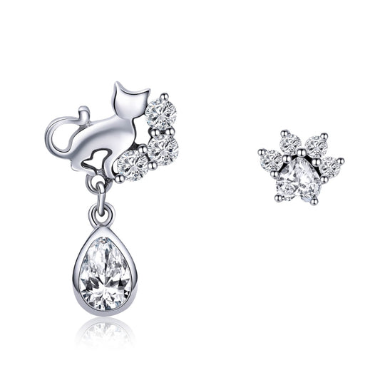 S925 Sterling Silver Cat Retro Earrings Female Earrings