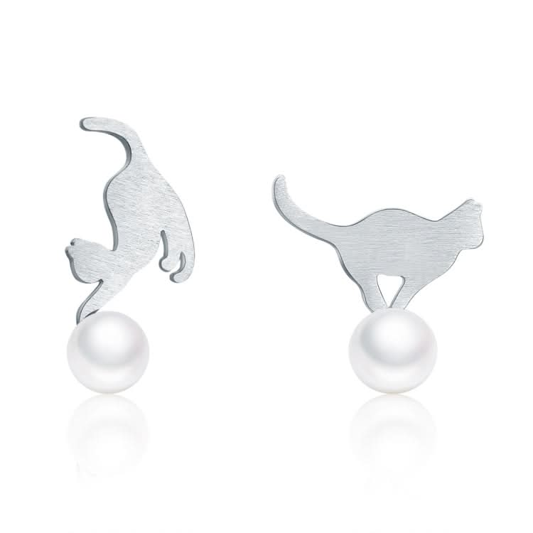 Small Animal Jewelry Sterling Silver Pearl S925 Meow Earrings Reluova