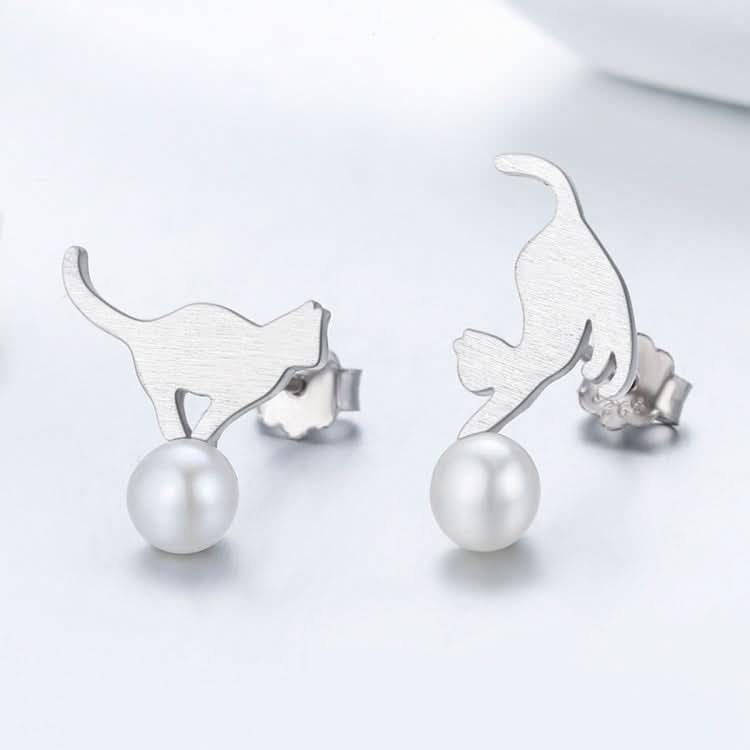 Small Animal Jewelry Sterling Silver Pearl S925 Meow Earrings Reluova