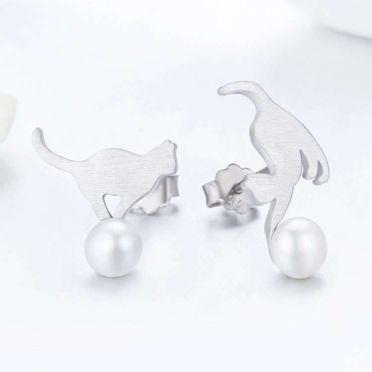 Small Animal Jewelry Sterling Silver Pearl S925 Meow Earrings Reluova