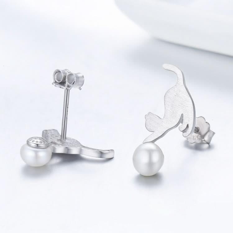 Small Animal Jewelry Sterling Silver Pearl S925 Meow Earrings Reluova