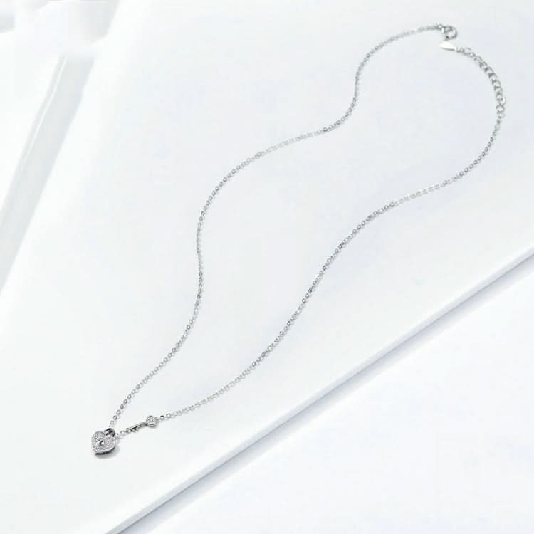 S925 Sterling Silver Platinum Plated Heart Lock Necklace Girls White Inlaid Zircon Key Jewelry Reluova