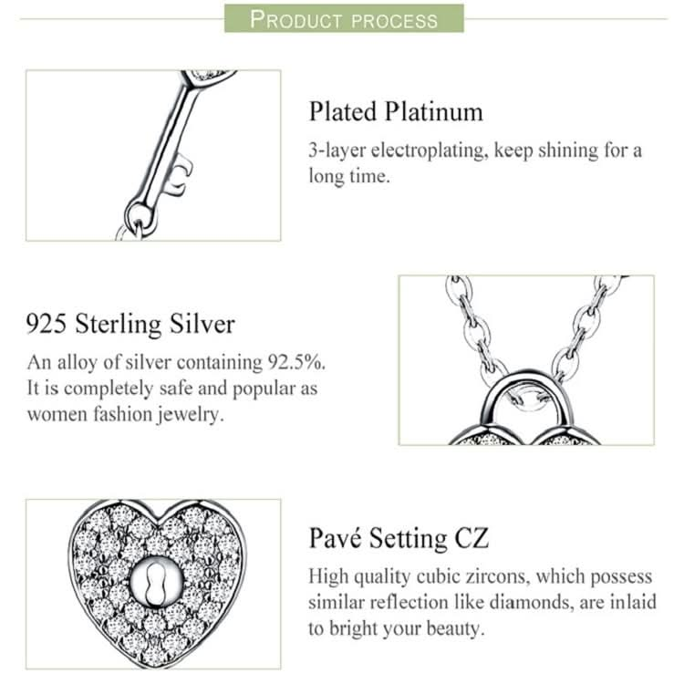 S925 Sterling Silver Platinum Plated Heart Lock Necklace Girls White Inlaid Zircon Key Jewelry Reluova