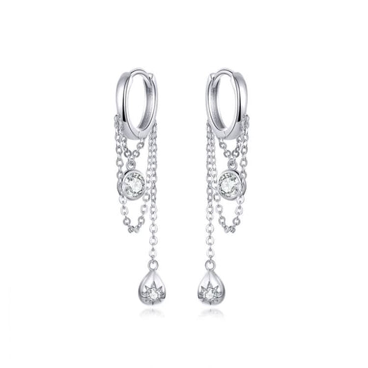 Sterling Silver Earrings Zircon Tassel Long Earrings S925 Girl Earrings jewelry Reluova