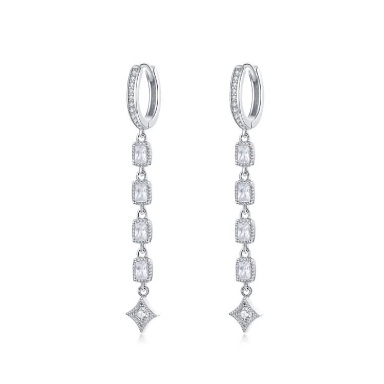 Zircon Earrings Long Sterling Silver S925 Platinum Plated Earrings