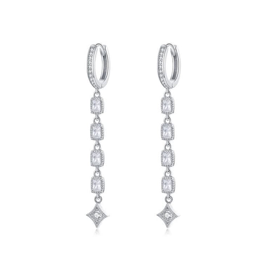 Zircon Earrings Long Sterling Silver S925 Platinum Plated Earrings