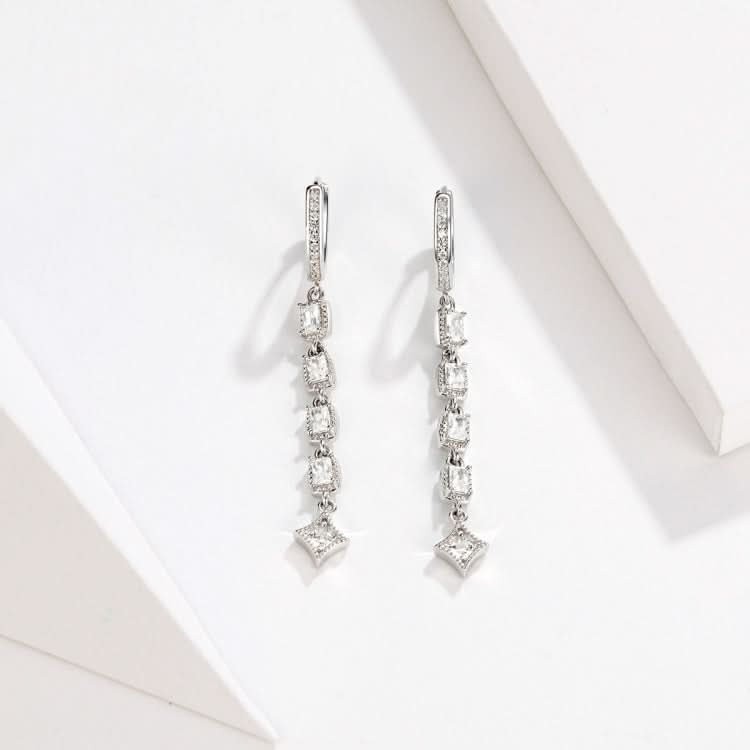 Zircon Earrings Long Sterling Silver S925 Platinum Plated Earrings