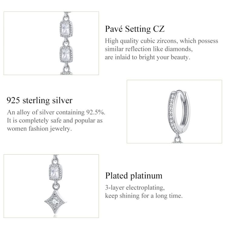 Zircon Earrings Long Sterling Silver S925 Platinum Plated Earrings