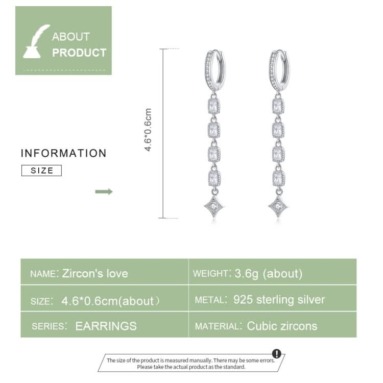 Zircon Earrings Long Sterling Silver S925 Platinum Plated Earrings Reluova