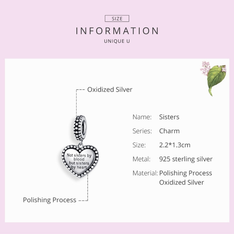 Love Sisters Sterling Silver Pendant DIY Bracelet Accessories Heart-shaped Letter Retro Charm