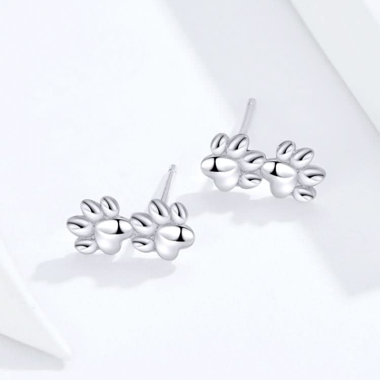 Pet Footprint Sterling Silver Stud Earrings Simple Platinum Plated Earrings Reluova