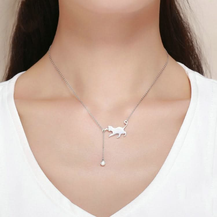 Naughty Kitten S925 Sterling Silver With Zircon Necklace Reluova