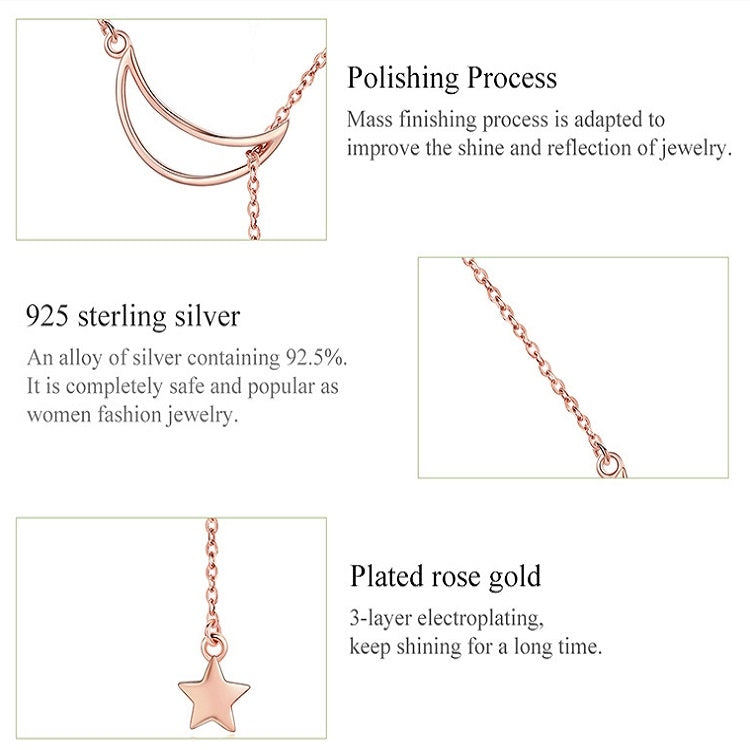 Star Moon S925 Sterling Silver Rose Gold Plated Necklace