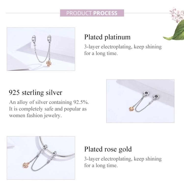 S925 Sterling Silver Platinum Plated Clover Safety Chain DIY Bracelet Accessories