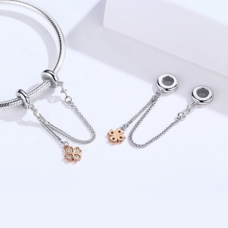 S925 Sterling Silver Platinum Plated Clover Safety Chain DIY Bracelet Accessories