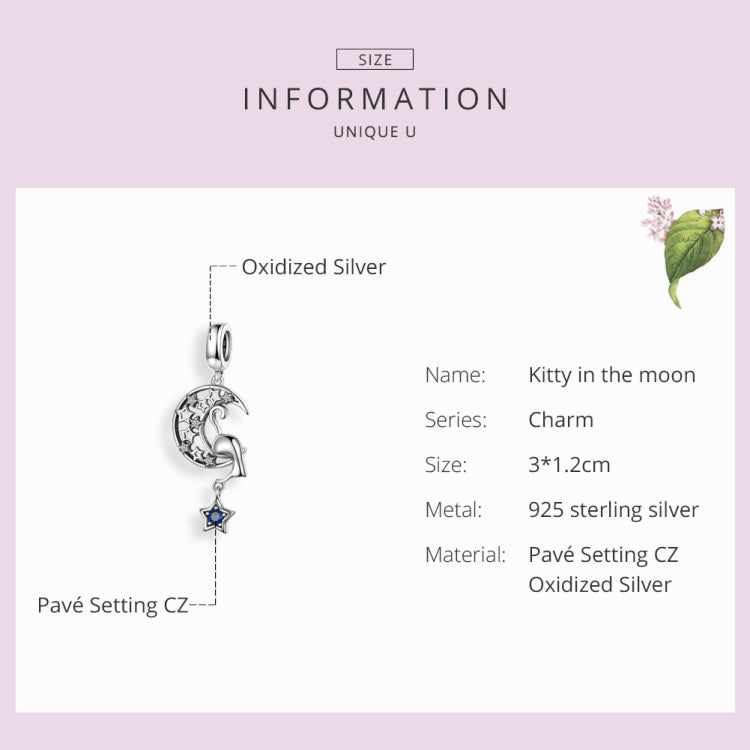 S925 Sterling Silver Moon Cat Pendant DIY Bracelet Necklace Charm Reluova