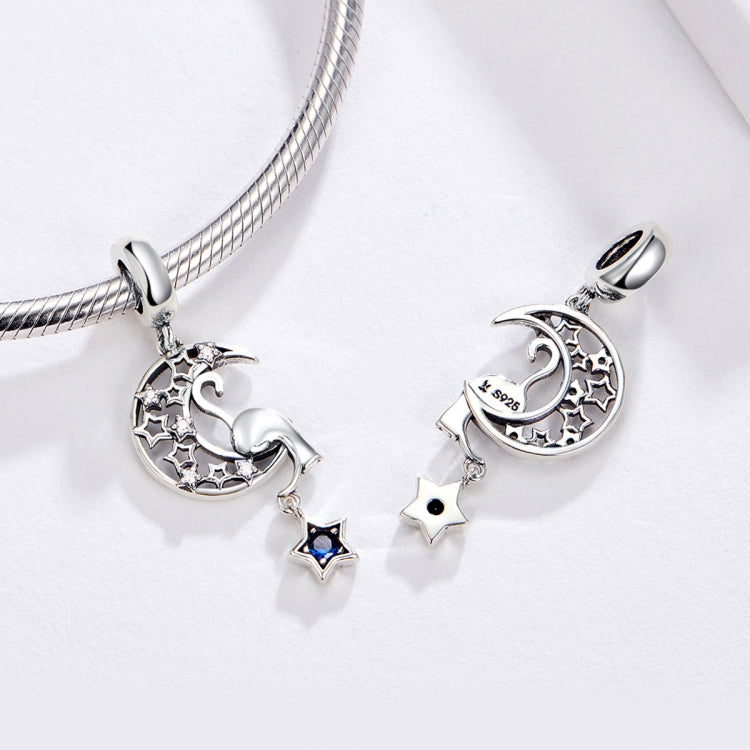 S925 Sterling Silver Moon Cat Pendant DIY Bracelet Necklace Charm