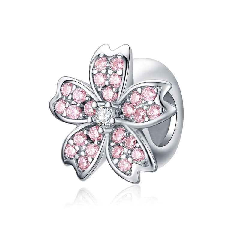 S925 Sterling Silver Platinum Plated Pink Flower Loose Beads DIY Bracelet Accessories Reluova