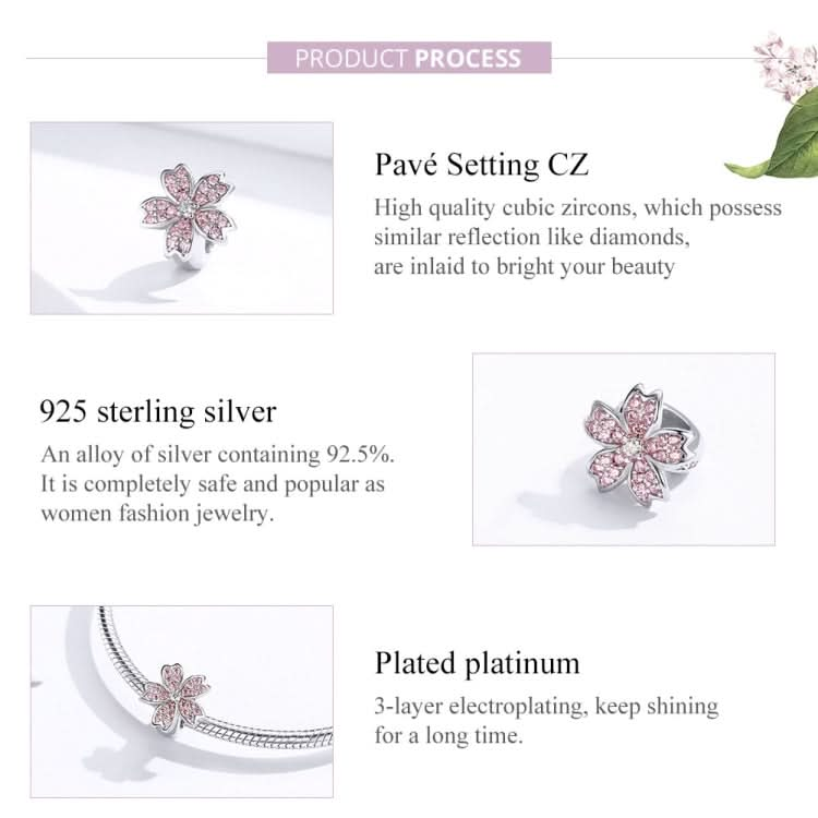 S925 Sterling Silver Platinum Plated Pink Flower Loose Beads DIY Bracelet Accessories Reluova