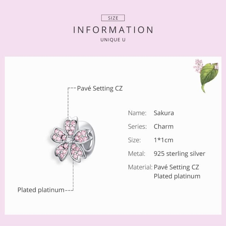 S925 Sterling Silver Platinum Plated Pink Flower Loose Beads DIY Bracelet Accessories Reluova