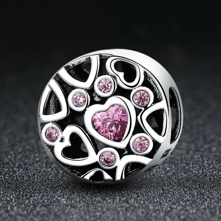 S925 Sterling Silver Pink Geometric Heart-shaped Hollow Beads DIY Beaded Accessories