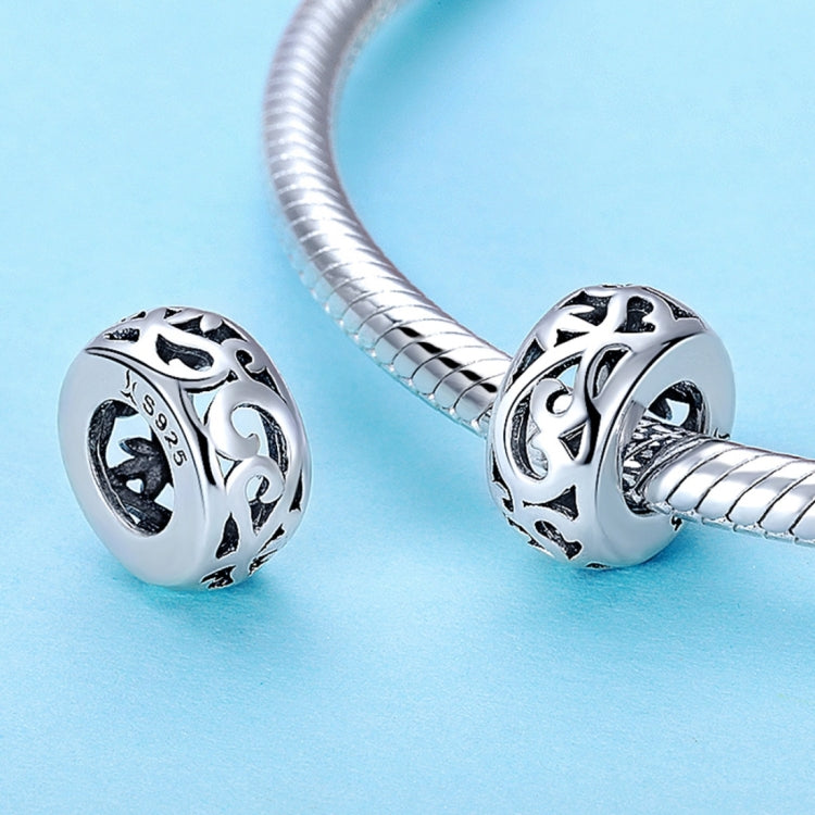 S925 Sterling Silver Vintage Curly Grass Pattern Love Heart-shaped Beads Reluova