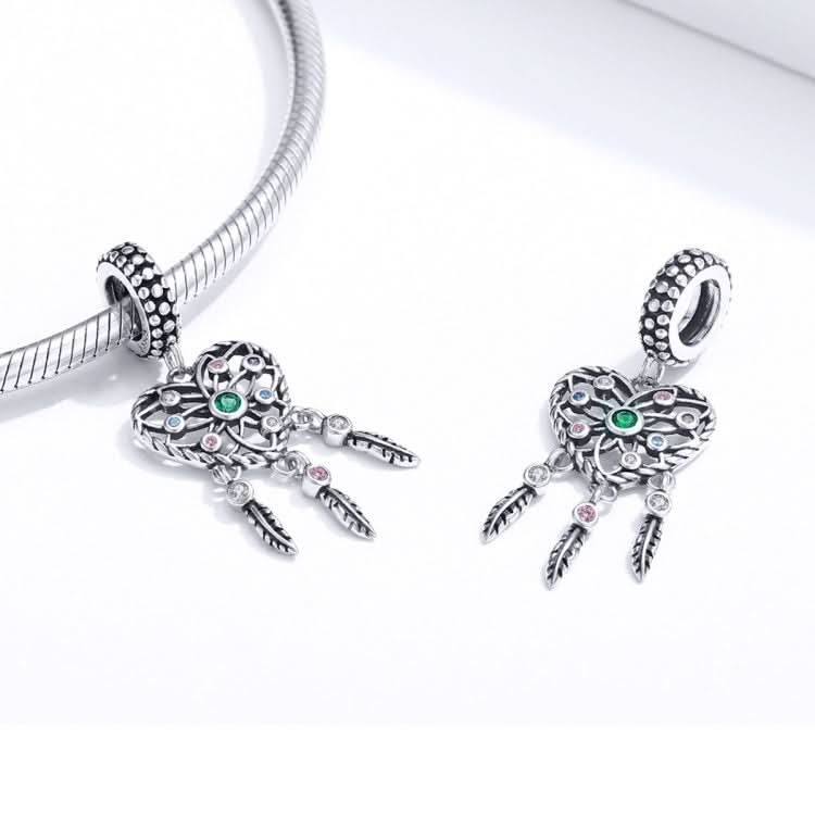 S925 Sterling Silver Love Tassel Dream Catcher Pendant DIY Bracelet Accessories