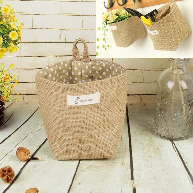 Cotton and Linen Cloth Art Flowerpot Small Sack Hanging Storage Basket