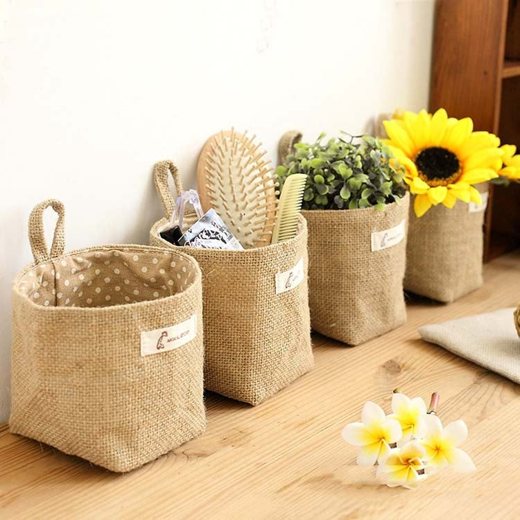 Cotton and Linen Cloth Art Flowerpot Small Sack Hanging Storage Basket