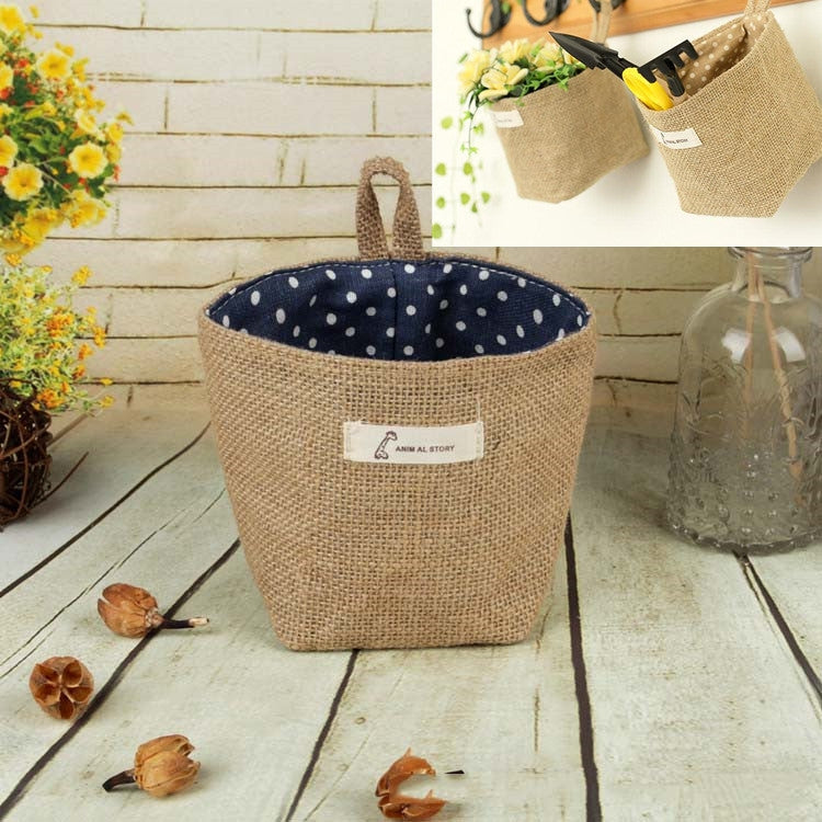 Cotton and Linen Cloth Art Flowerpot Small Sack Hanging Storage Basket