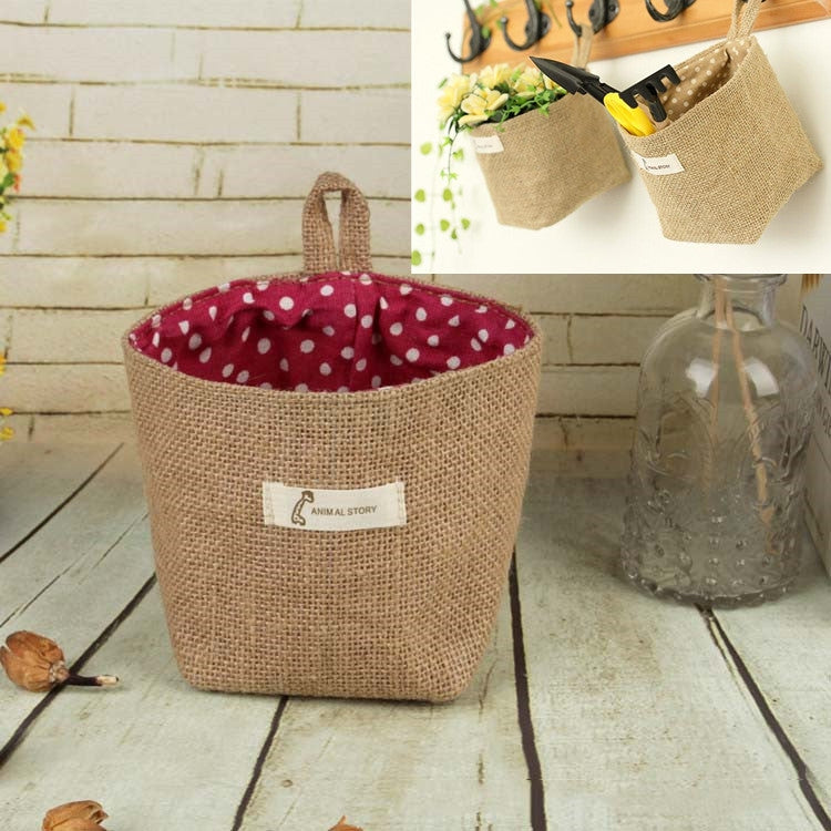 Cotton and Linen Cloth Art Flowerpot Small Sack Hanging Storage Basket