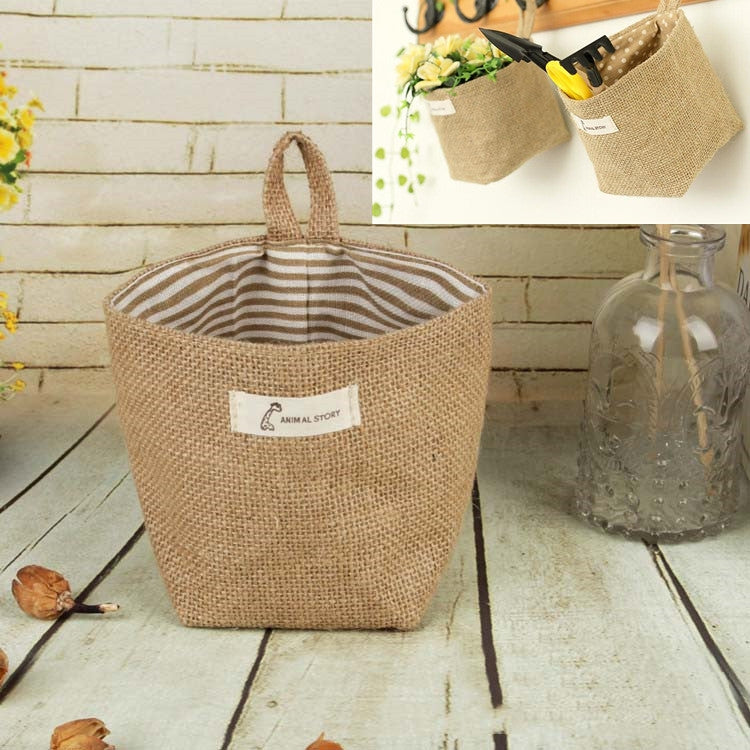 Cotton and Linen Cloth Art Flowerpot Small Sack Hanging Storage Basket