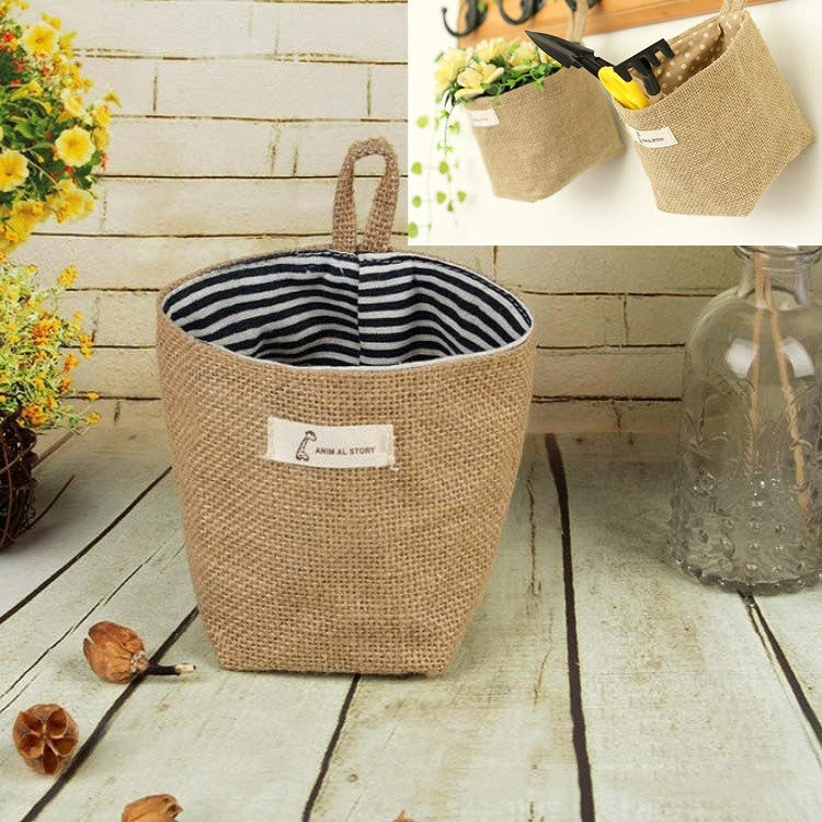 Cotton and Linen Cloth Art Flowerpot Small Sack Hanging Storage Basket