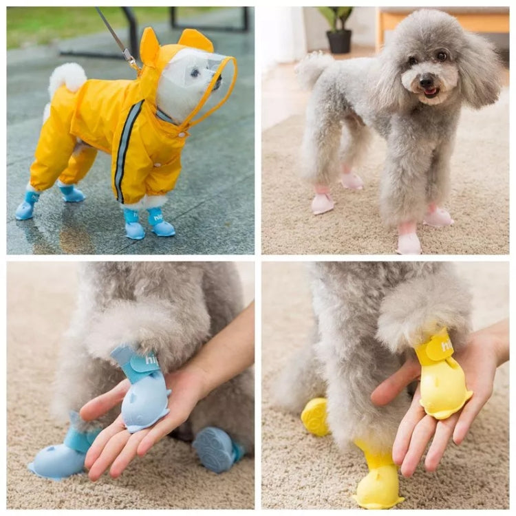 4 PCS/Set  Cartoon Dog Shoes Pet Silicone Waterproof Rain Boots, Size: S(Blue)-Reluova