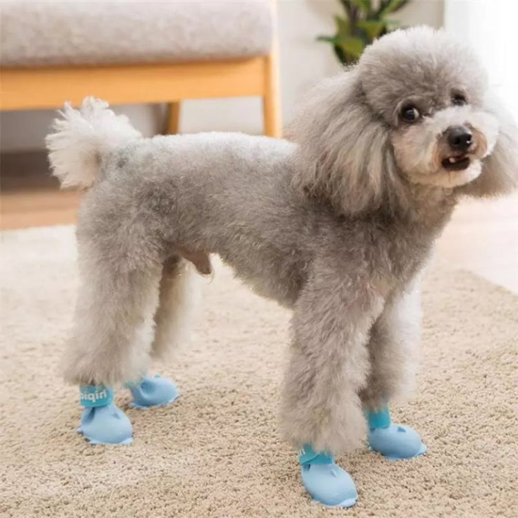 4 PCS/Set  Cartoon Dog Shoes Pet Silicone Waterproof Rain Boots, Size: S(Blue)-Reluova